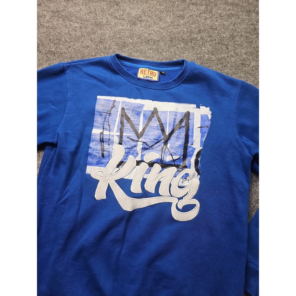Retro Label "King" Graphic Sweatshirt – Size XXL – Blue – Streetwear Style